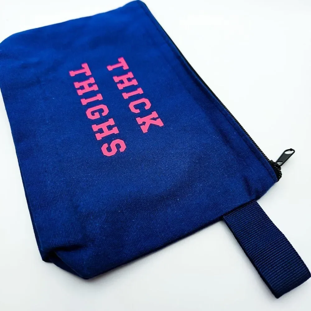 Thick Thighs Pretty Eyes Navy Blue Canvas Makeup Bag